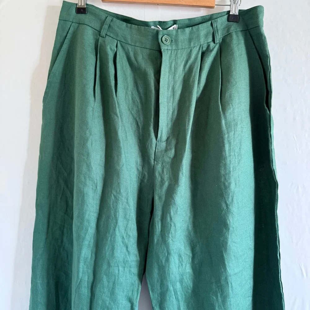 Reformation Green Linen Dress Pants Size 12